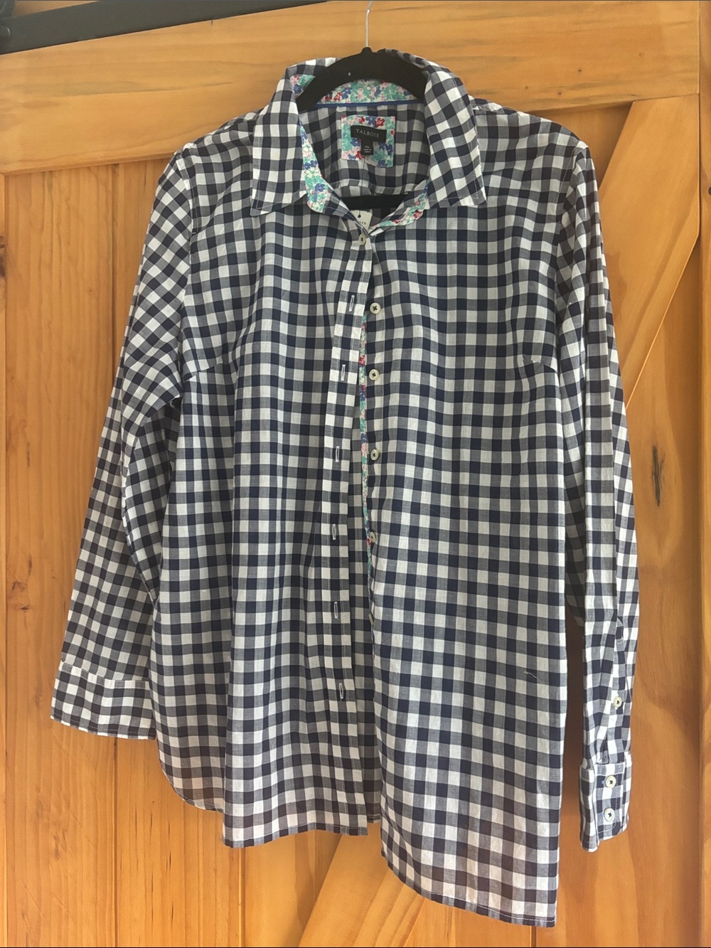 Talbots Navy and White Gingham Button-Down Shirt